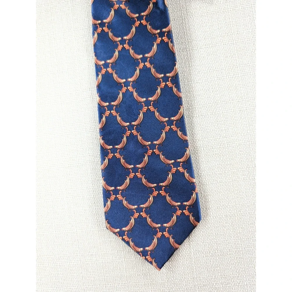 Lanvin Paris 100% Silk Necktie Blue Bird Floral Geometric Designer Tie